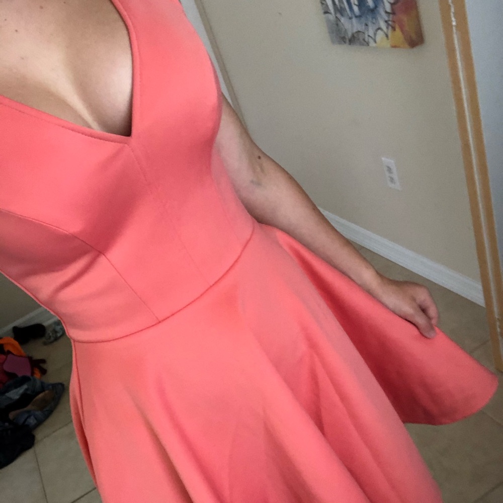 Coral pink lace back dress